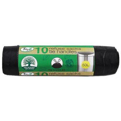 Tidyz 10 Refuse Sacks Tie Handles 50L